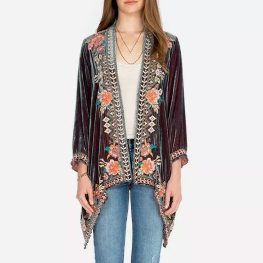 Johnny Was Maeve Velvet Draped Cardigan